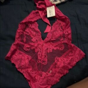 Red Lace Halter Bodysuit